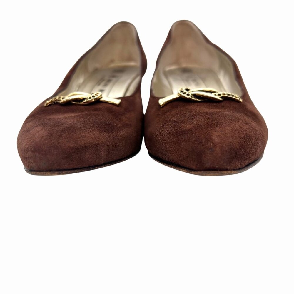 VINTAGE BRUNO MAGLI 80'S BROWN SUEDE PUMPS w GOLD METAL DETAIL ITALIAN 8 (7) - Picture 7 of 12